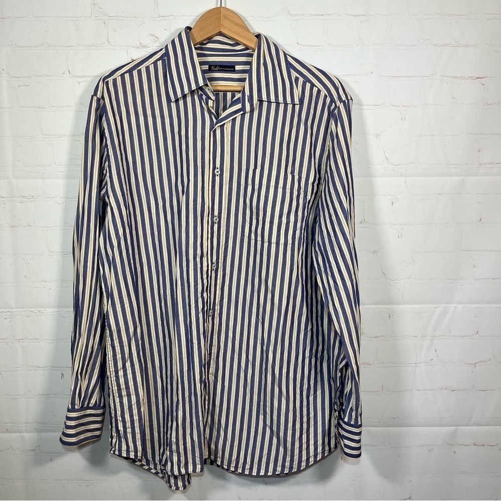 Gold Hart Schaffner Marx Button Up Shirt Mens Size XL Blue Striped Long Sleeve